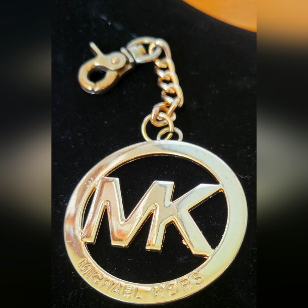 **SOLD **MK Michael Kors LARGE Gold Tone Clip On Purse Bag Charm Fob Chain